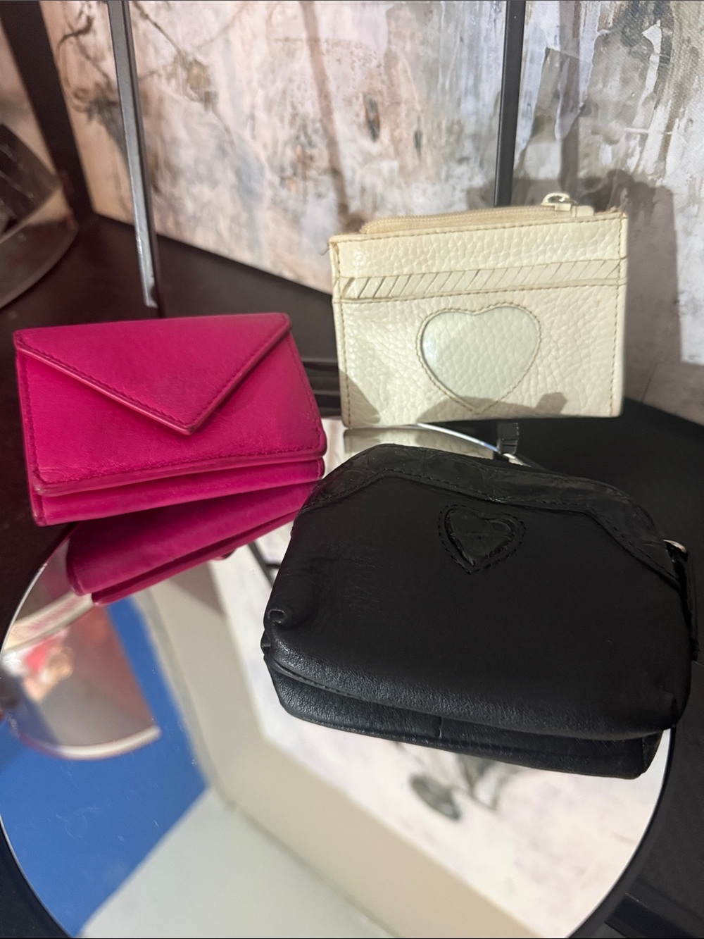 Balenciaga Tricolor Compact Card Wallets - Hot Pink, Black, Cream